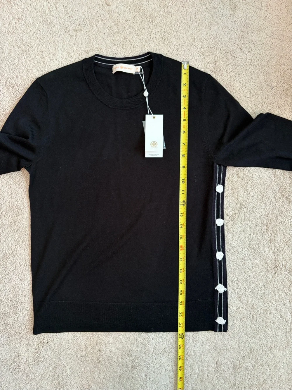 Tory Burch NWT Madeline Pullover Sweater Womens Sz Small Black 100% Merino Wool